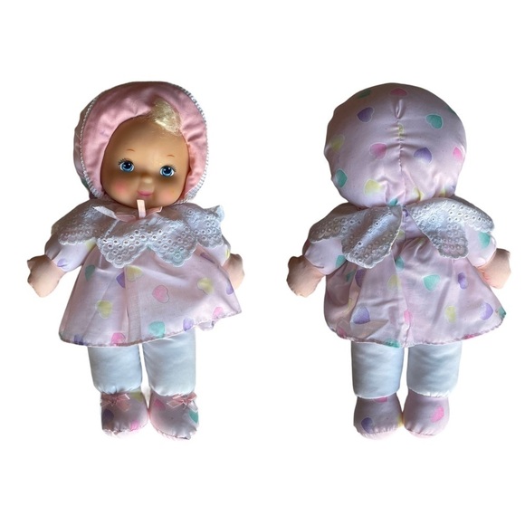 Vintage Jesvi Plush Baby Doll plastic face Blonde Hair Pink Outfit Rare Toy - Picture 6 of 6